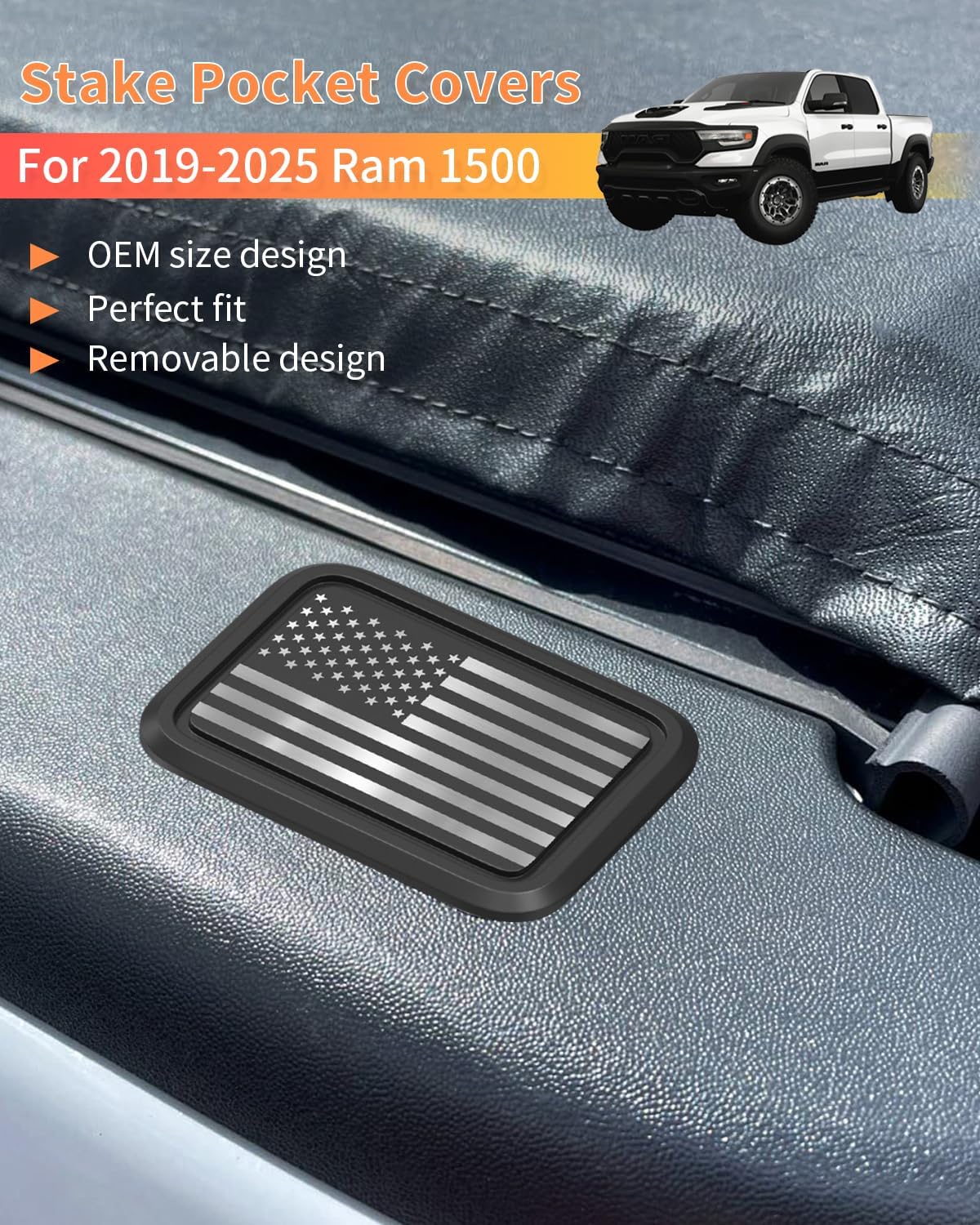 Ram 1500 Stake Pocket Covers Fit 2019-2025 Ram 1500 Rail Stake Pocket Cover Compatible with 5TH Gen Dodge Ram 1500 Bed Rail Caps, Tactical American Flag, Pack of 2